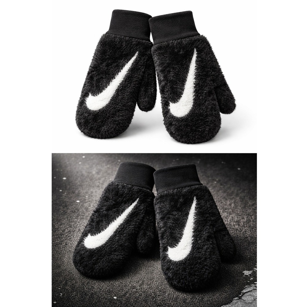 Nike Plush Knit Mittens Women XS S Black Fleece Winter Gloves